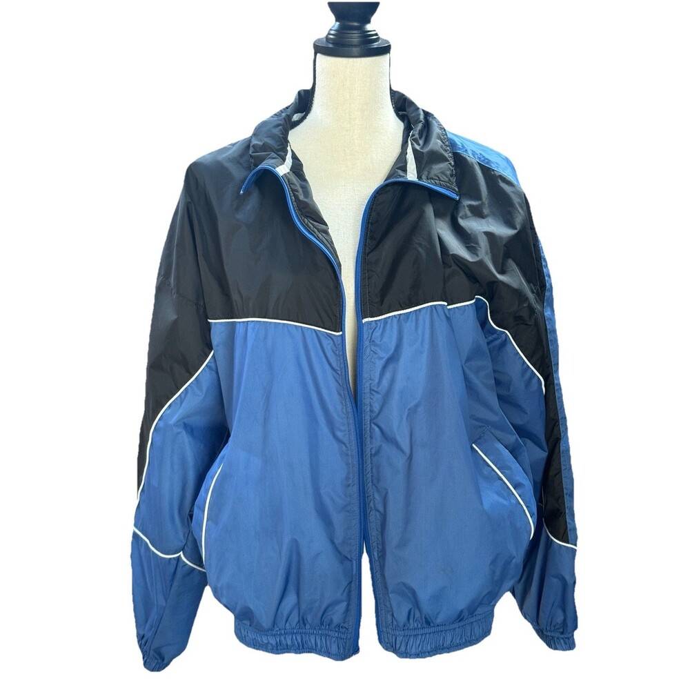 Wilson Jacket Mens Full-Zip Windbreaker  Blue & Black Colorblock Medium Vintage.